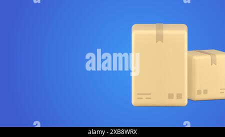 Logistic rectangular sealed cardboard boxes freight transportation and moving realistic 3d icon vector illustration. Closed parcels package with mark Stock Vector