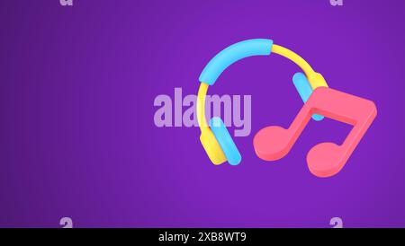 Music listening digital entertainment with headphones and notes application decorative design 3d icon isometric vector illustration. Musical melody au Stock Vector