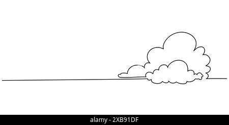 One solid line drawing of clouds in the sky on a white background. Weather symbol and storage concept in simple linear style. Doodle vector illustrati Stock Vector