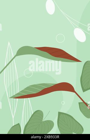 Abstract floral leafy pattern with growing brown, green and white leaves vector illustration Stock Vector