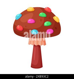 Candy chocolate mushroom, sweet cake fantasy plant of candyland vector illustration Stock Vector
