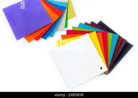 colored samples of fabric on the background. place for text. Stock Photo