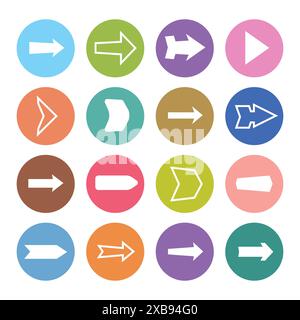 Set of sixteen arrows in a colorful circles. Vector illustration Stock Vector