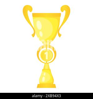 Vector golden trophy champion cup. Championship prize for first place. Victory symbol isolated on white background. Stock Vector