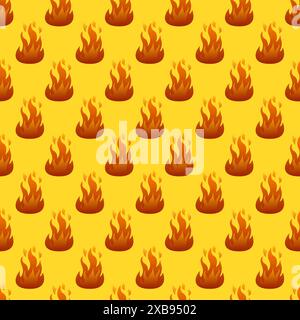 Seamless pattern with fire flame on yellow background. Vector illustration. Stock Vector