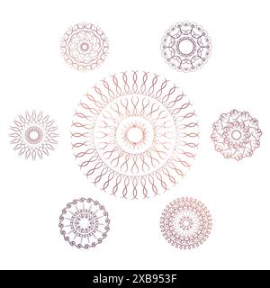 Set of seven geometric circular elements. Vector monogram on white background. Vector illustration Stock Vector