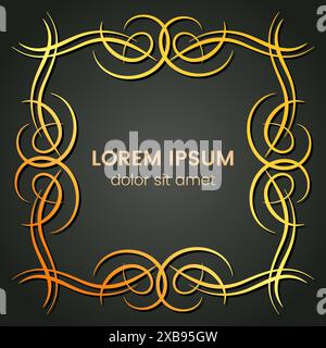 A square golden monogram element on a dark background. Vector illustration. Stock Vector