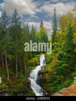 big waterfall in the forest in szklarska poręba poland Stock Photo