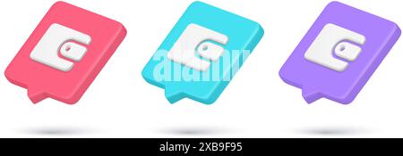 Collection realistic quick tips wallet money payment 3d isometric icon vector illustration. Set financial transaction banking pay service internet not Stock Vector