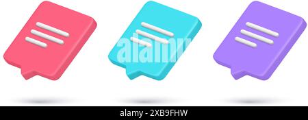 Collection realistic 3d icon chat box new message internet notification quick tips vector illustration. Set chatting request online texting remotely c Stock Vector