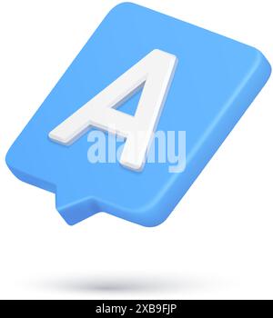 Realistic 3d icon quick tips A letter cyberspace notification diagonal placed speech bubble vector illustration. Isometric minimal font calligraphy al Stock Vector