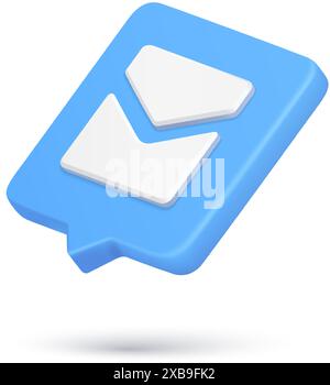 Minimalist closed envelope incoming message newsletter alert quick tips 3d icon isometric vector illustration. Realistic new letter correspondence cha Stock Vector