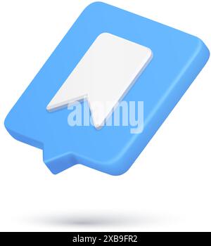 Isometric quick tips triangle bookmark flag reading remember cyberspace notification 3d icon vector illustration. Realistic speech bubble diagonal pla Stock Vector