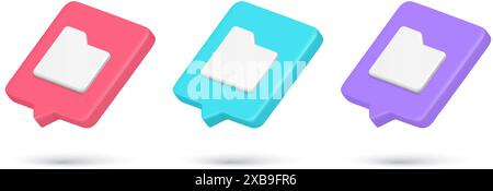 Realistic 3d icon folder cyberspace archive information storage quick tips collection vector illustration. Set file document cloud service database ar Stock Vector