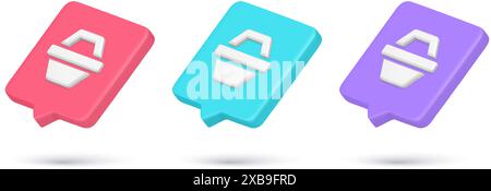 Collection grocery supermarket shopping cart 3d icon quick tips realistic vector illustration. Set digital store order internet notification button on Stock Vector