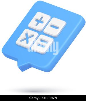 Calculator keyboard elements for counting amount balance 3d icon realistic vector illustration. Mathematics display with plus, minus, multiply, equals Stock Vector