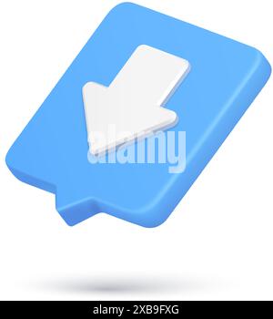Realistic quick tips arrow down download pointer isometric speech bubble cyberspace notification 3d icon vector illustration. Minimalist downward dire Stock Vector