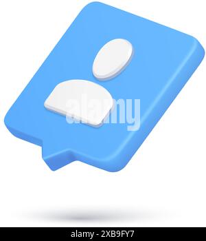 Minimalist human user 3d icon quick tips cyberspace notification chat support staff manager contacts vector illustration. Realistic player person soci Stock Vector