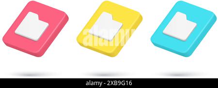 Realistic 3d icon folder cyberspace archive information storage quick tips collection vector illustration. Set file document cloud service database ar Stock Vector