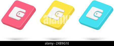 Collection realistic quick tips wallet money payment 3d isometric icon vector illustration. Set financial transaction banking pay service internet not Stock Vector