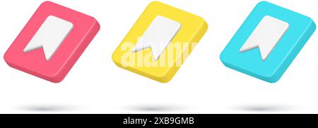 Realistic 3d icon bookmark flag for remember place text information quick tips collection vector illustration. Set mark cyberspace reading media corne Stock Vector