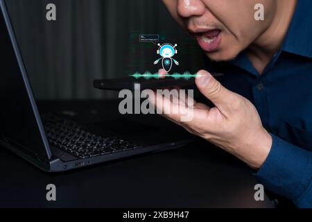Chatbot conversation Ai Artificial Intelligence technology online customer service.Digital chatbot, robot application, OpenAI generate. Futuristic tec Stock Photo