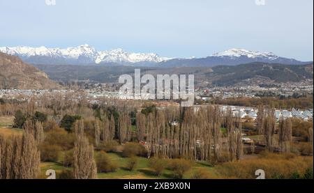 landscape of hills andtown of Esquel, Patagonia, Argentina Stock Photo