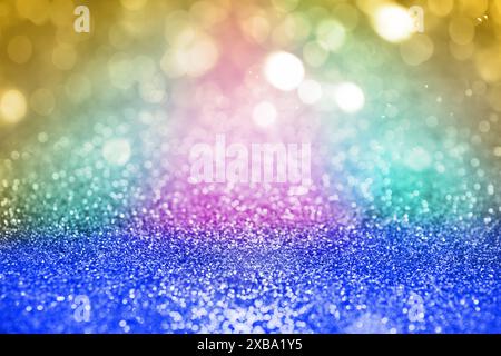 Bright colorful sparkling glitter with bokeh effect, closeup. Background for party invitations or holiday cards Stock Photo
