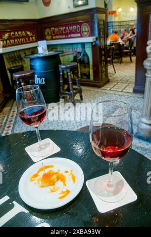 Two glasses of rose wine in a typical tavern. Madrid, Spain. Stock Photo