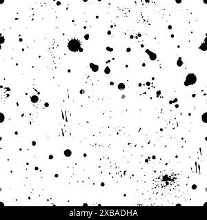 Black grunge ink seamless pattern. Paint splashes, drops and blots. Spray texture abstract design for textile print, wrapping, neoteric vector Stock Vector