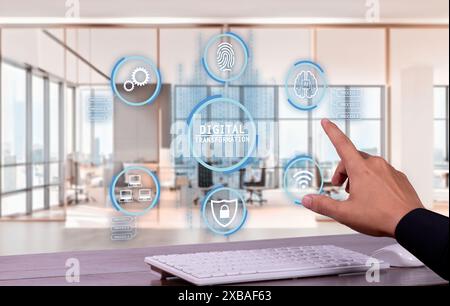 Digital transformation, businessman teaches the concept of digitization of business processes and modern technology. Stock Photo