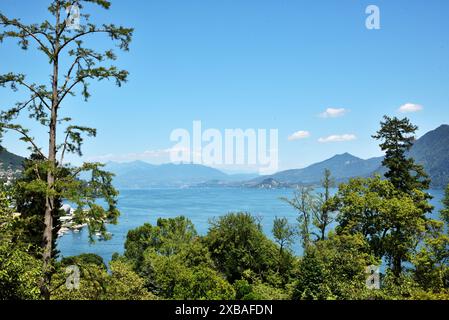 View overlooking Lake Maggiore from the Botanic Gardens of Villa Taranto, in the municipality of Verbania, Italy. Stock Photo