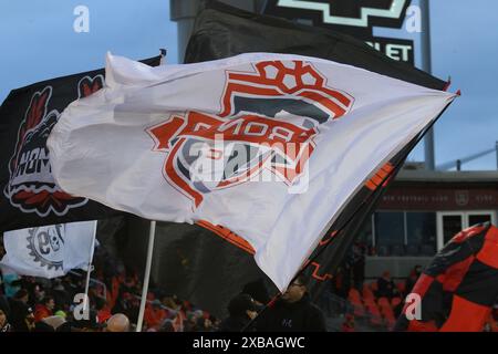 Toronto, ON, Canada – April 5, 2024:  Toronto F.C. MLS team logo at their home stadium in downtown Toronto, BMO Field Stock Photo