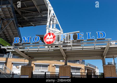 Toronto, ON, Canada – August 17, 2023: The logo and brand sign of BMO Field Sport Arena Stock Photo