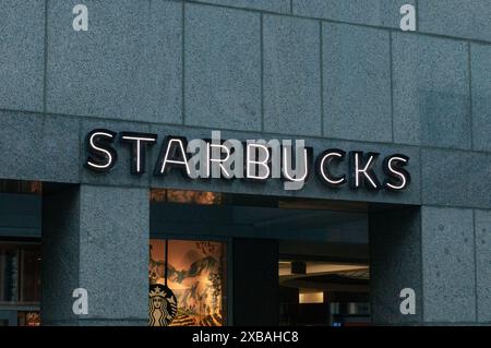 Toronto, ON, Canada – September 3, 2023: Starbucks Corporation is an American multinational chain of coffeehouses and roastery reserves Stock Photo