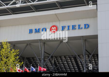 Toronto, ON, Canada – April 17, 20234: The logo and brand sign of BMO Field Sport Arena Stock Photo