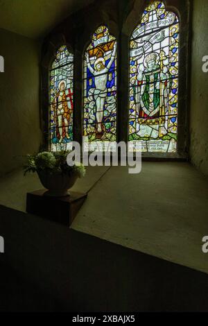 War memorial window. St Thomas a Beckett church, Wolvesnewton, Monmouthshire, Wales. UK Stock Photo