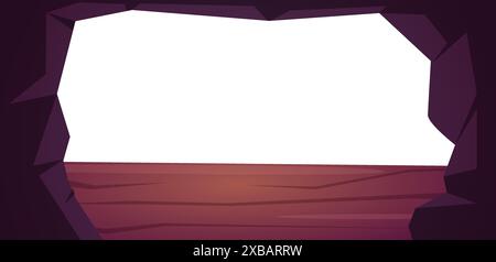 Cartoon stone cave in mountain or rock. Underground tunnel frame with empty space. Mine or cavern or dungeon entrance nowaday vector banner Stock Vector