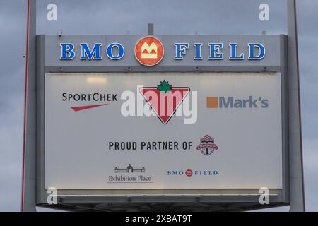 Toronto, ON, Canada – April 17, 20234: The logo and brand sign of BMO Field Sport Arena Stock Photo