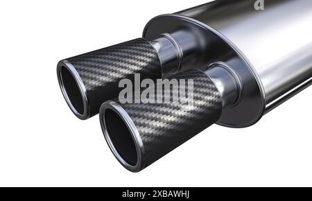 dual carbon fiber exhaust pipes transparent background automotive 3d Stock Photo