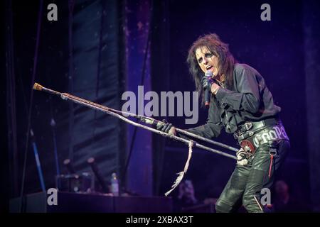 Solvesborg, Sweden. 08th, June 2024. The American singer Alice Cooper performs a live concert during the Swedish music festival Sweden Rock Festival 2024 in Solvesborg. (Photo credit: Gonzales Photo - Terje Dokken). Stock Photo