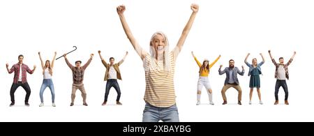 Group of happy young and older people isolated on white background Stock Photo