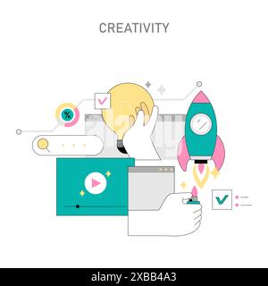 Soft Skills concept. Collaboration and creative thinking in business strategy. Brainstorming, problem-solving, and innovation. Vector illustration. Stock Vector