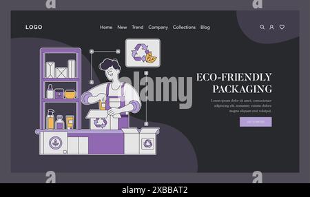Eco-Friendly Packaging concept. Person engaging in sustainable packaging in a modern skincare shop. Recycling, organic products, and environmental responsibility. Vector illustration. Stock Vector