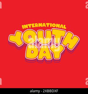 Happy Youth Day calligraphy design on blue background. Beautiful hand drawn lettering greeting card to celebrate International Youth Day on 12 August. Stock Vector