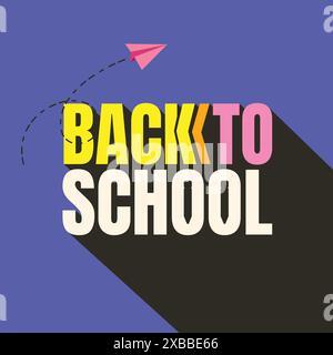 Back to school bold 3d typography illustration with a paper airplane on blue background. Back to school template, poster, banner. Back to school Stock Vector
