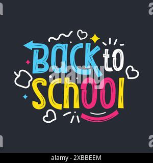 Back to school colorful typography illustration on blackboard. Back to school template with educational elements. Header text logo for back to school Stock Vector