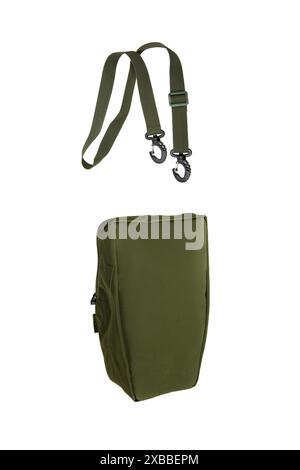 Multifunctional military pouch with zipper in khaki color. Isolate on white background. Stock Photo