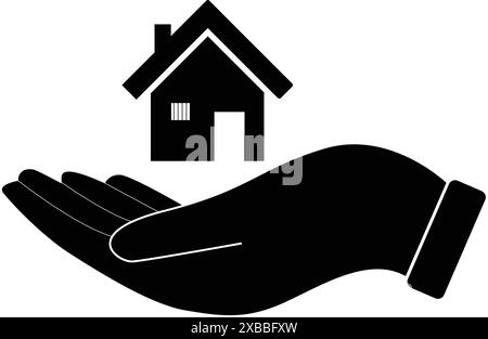 Hand with home icon, purchase house, home loan, home saving, hand holding house, Buying property real estate Stock Vector