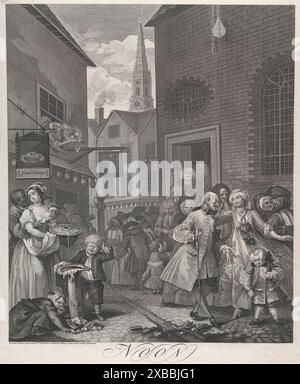 The Four times of Day Noon print engraving by William Hogarth in 1738, georgian era satire funny human carictaures Stock Photo